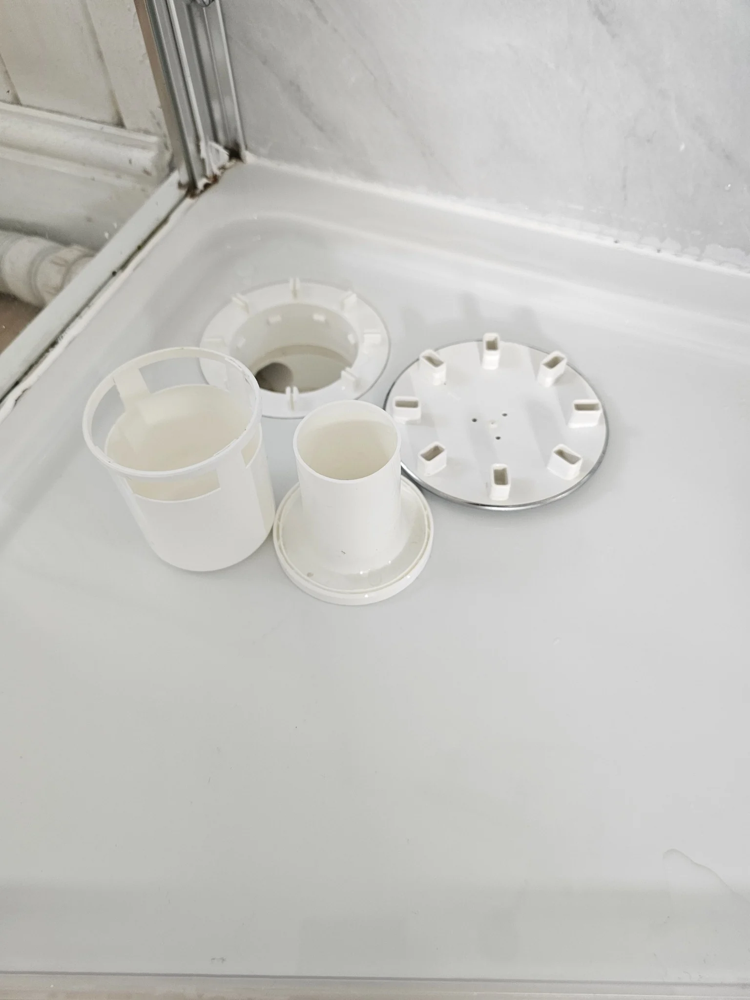 Shower waste components after deep cleaning